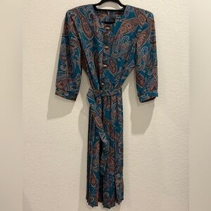 Blue Wrap Sundress with Cuffed 3/4 Sleeves and Collar